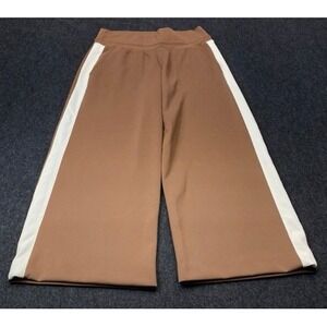 Bailey 44 Wide Leg Pants Women Medium Brown White Side Stripe Ribbed Waistband